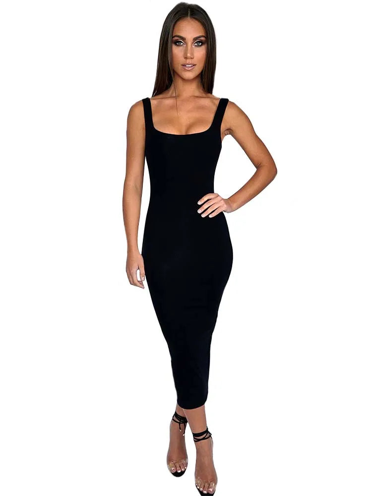 Women's Sleeveless Square Neck Wrapped Maxi Dress