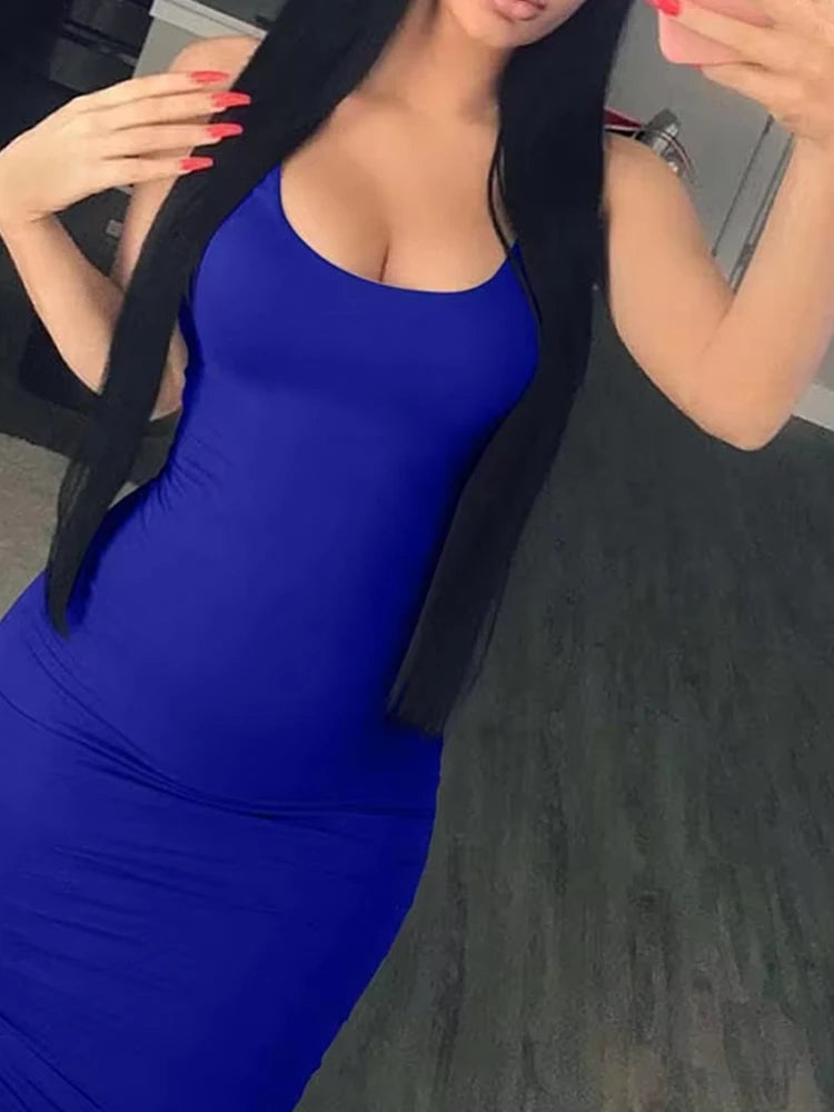 Women's Sleeveless Square Neck Wrapped Maxi Dress