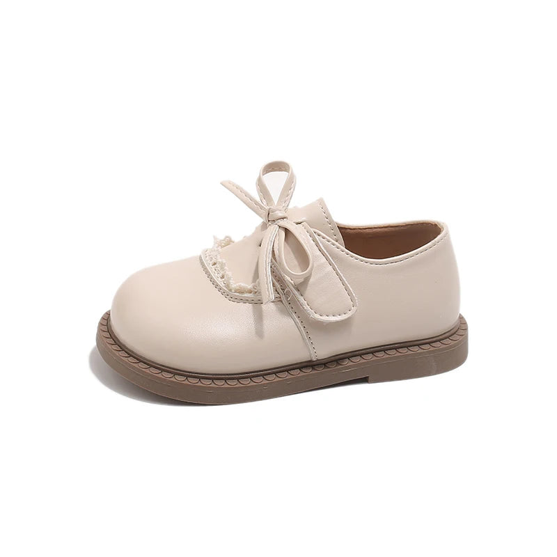 Girls Lace Trim Bow Mary Jane Princess Flat Shoes