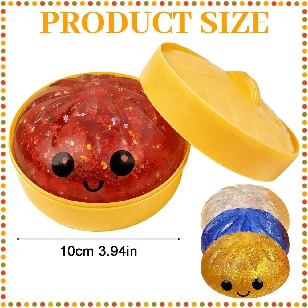 Glitter Dumplings Squishy Soft with Steamer Steamed Bun Squishy Pinch Le Fidget Slow Resilience Squeeze Decompression Dough