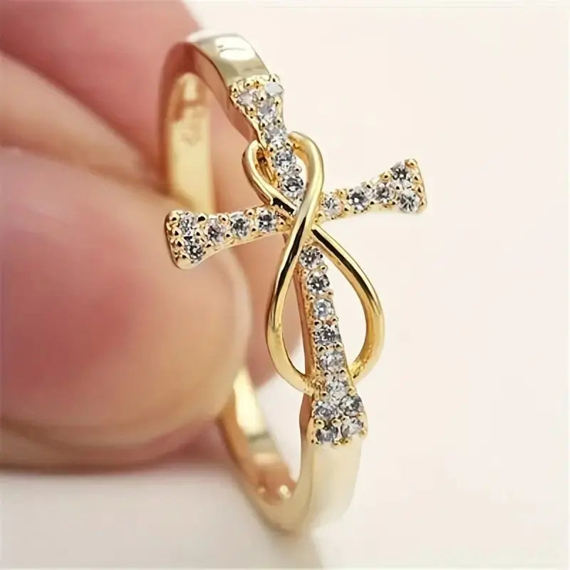 2026 Design Personalized Zircon Cross Ring, Simple and Fashionable, Female High End, Infinite Love, Classic Handicraft Wholesale