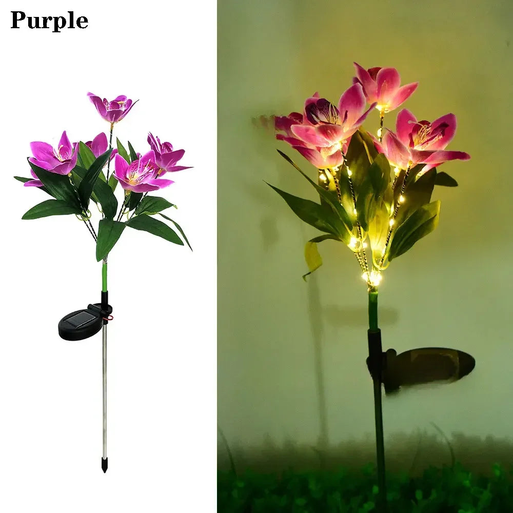 Garden Solar Lawn Lamp LED Artificial Orchid Flower Ground Light Summer Wedding Holiday Party Outdoor Courtyard Patio Decoration
