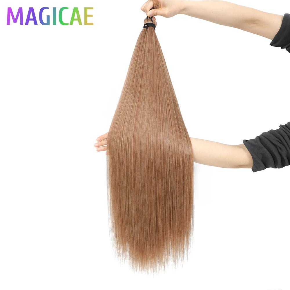 Braids Crochet 3Pcs 28Inches 300grams Synthetic Straight Bundles Orange Highlight Brown Braiding Hair Ombre Blond Gray White 60#