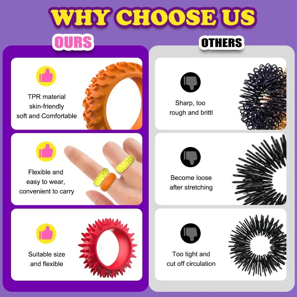12/6/5PCS Fidegts Toys Silicone Sensory Rings Bracelet Stone Fun Fidgets for Kids Texture Stress Toys for Kids Autism Calming