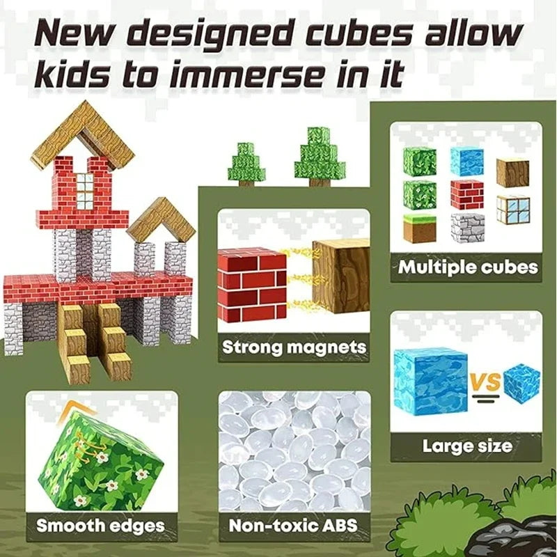 Magnetic Building Block Mine World Magnet Cube Set Magnetic Tiles for Boys Girls Age 3+ DIY STEM Sensory Cubes Construction Toys