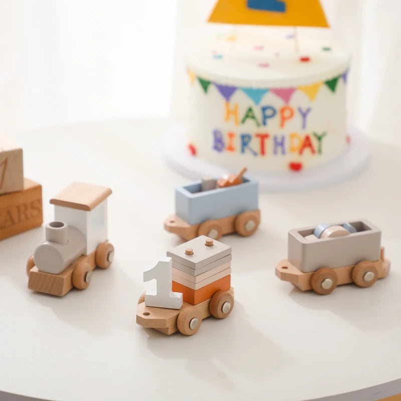 Wooden Train Birthday Toy Montessori Toys Baby Educational Toys Wooden Trolley Number Of Wood Baby's Toys Baby Learning Toys