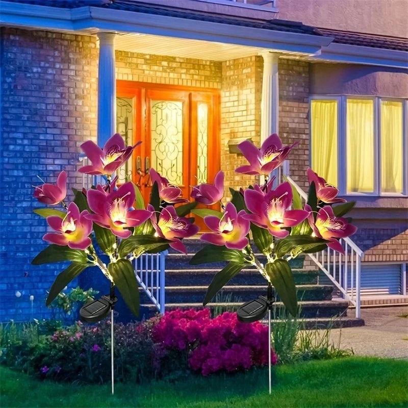 Garden Solar Lawn Lamp LED Artificial Orchid Flower Ground Light Summer Wedding Holiday Party Outdoor Courtyard Patio Decoration