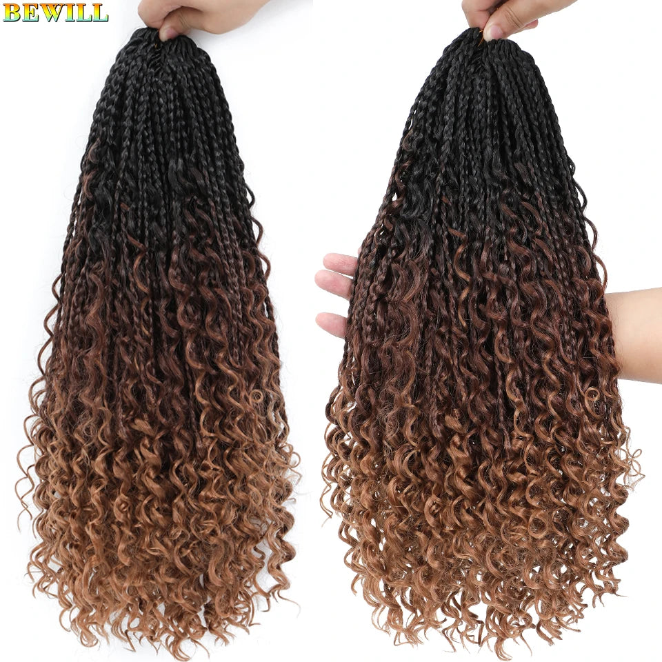Goddess Box Braids Crochet Hair 14 18 24 Inch Bohemian Hippie Box Braids With Curly Ends Synthetic Braiding Hair for Black Women