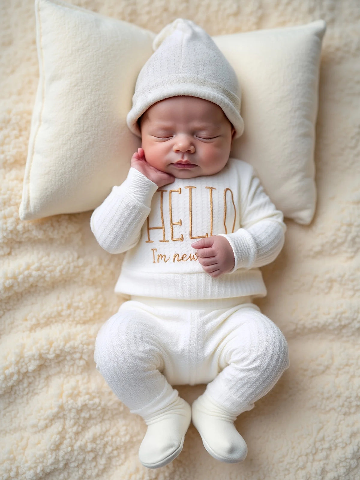 Hello World Newborn Photo Outfit, 3 Pieces