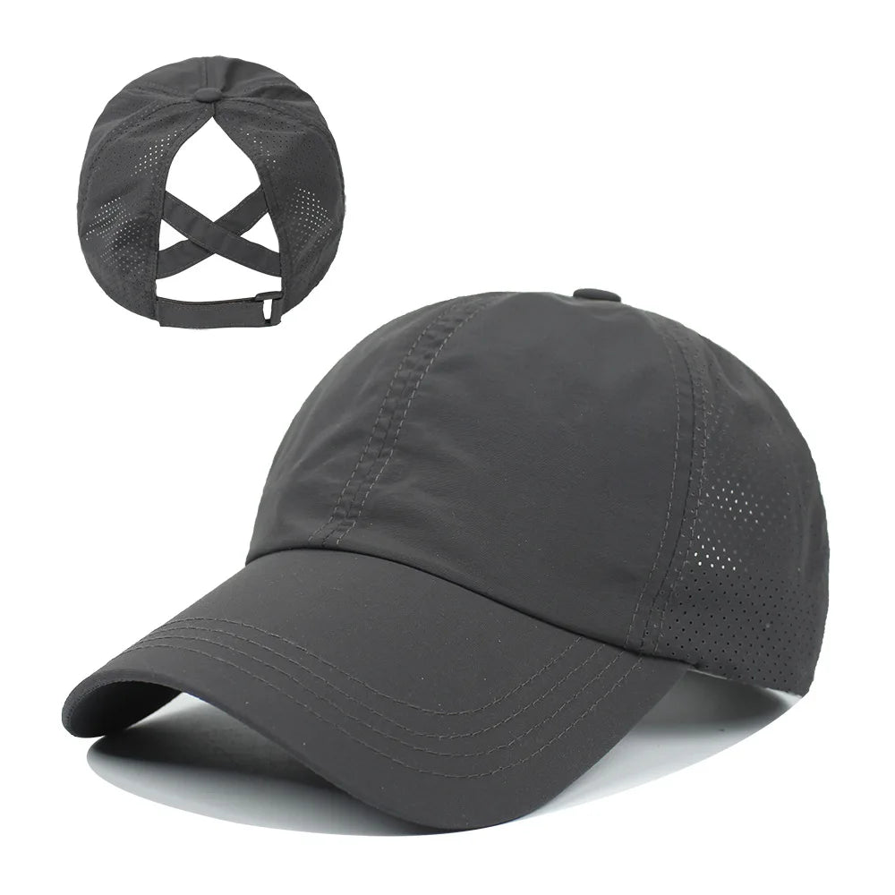 Women's Criss Cross Ponytail Baseball Cap – Breathable Mesh Sun Visor Hat | Adjustable Outdoor Sports Cap