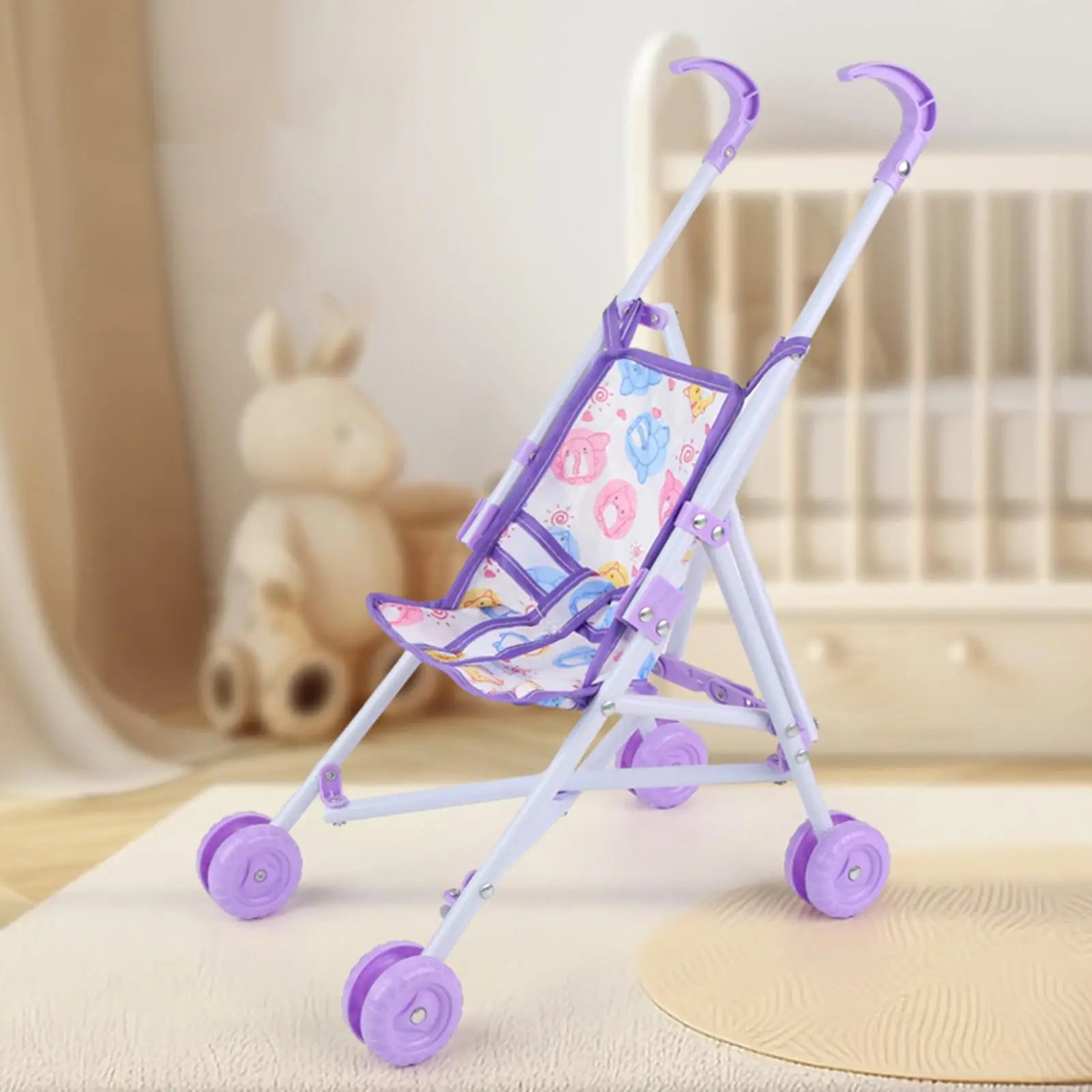 Toddler Doll Stroller & Pram Toy | Pretend Play | Dress-Up Doll Accessory | Purple