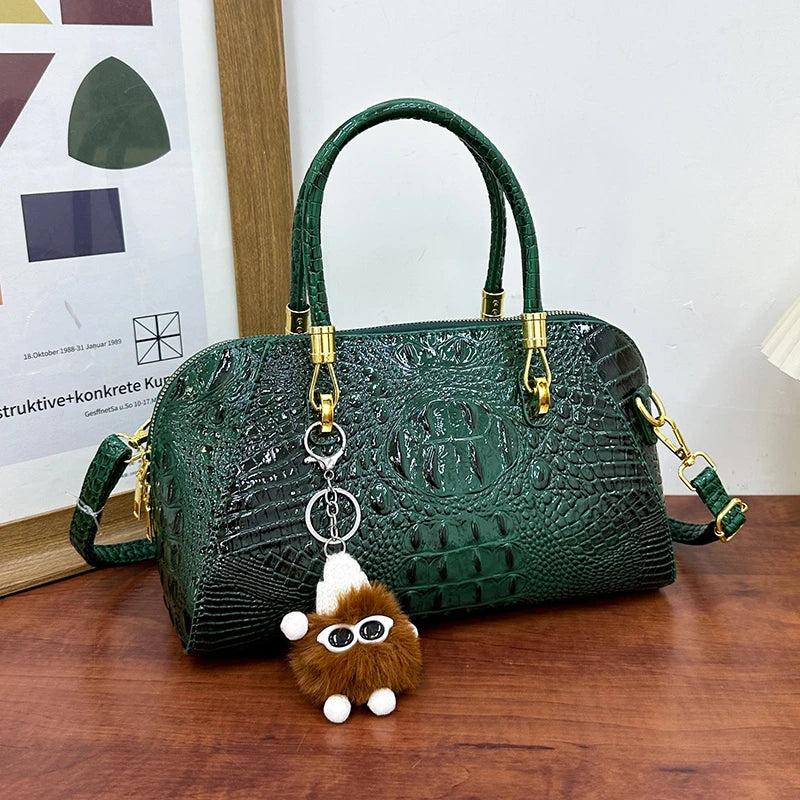 Women's Crocodile Pattern Structured Shoulder Bag