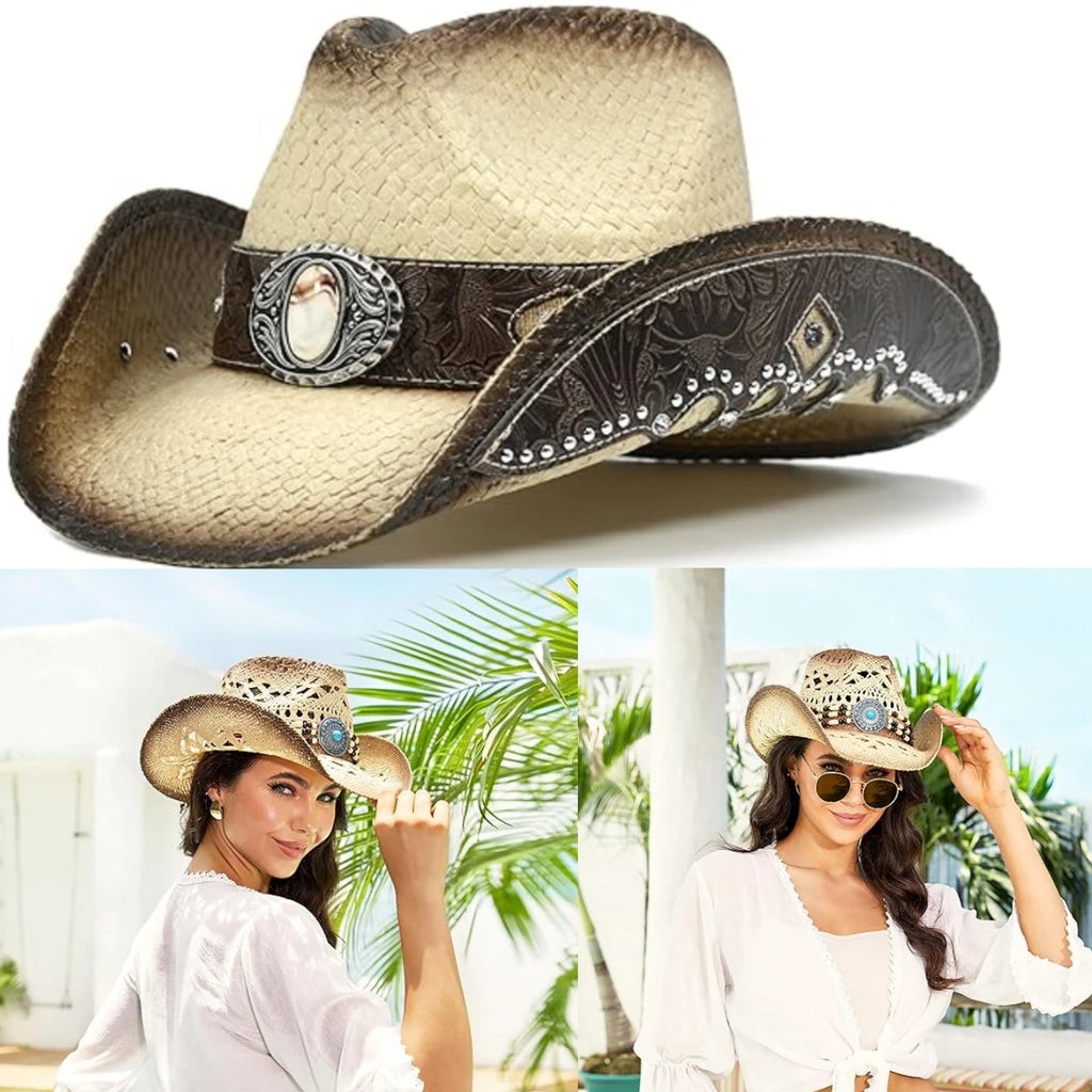 Cowgirl Hats for Women Straw Cowboy Hat Western Beach Sun Hat with Shapeable Brim for Coastal Cowgirl men hats