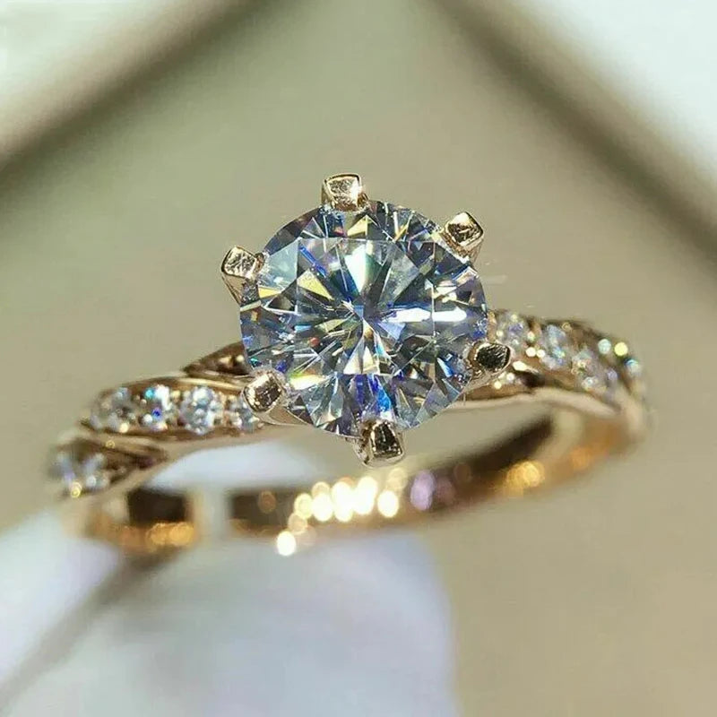 Classic 6-Claw Cubic Zirconia Wedding Band Ring – Luxury Gold Engagement Ring for Women