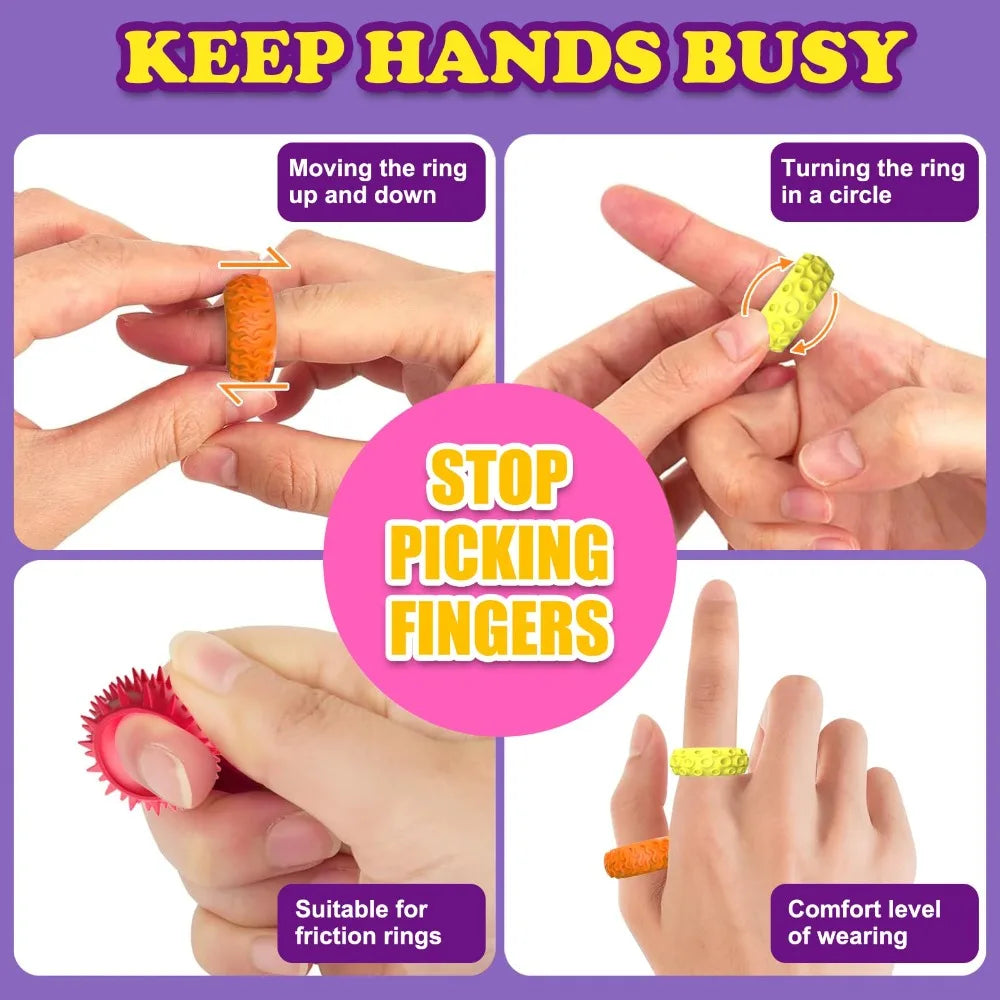 12/6/5PCS Fidegts Toys Silicone Sensory Rings Bracelet Stone Fun Fidgets for Kids Texture Stress Toys for Kids Autism Calming
