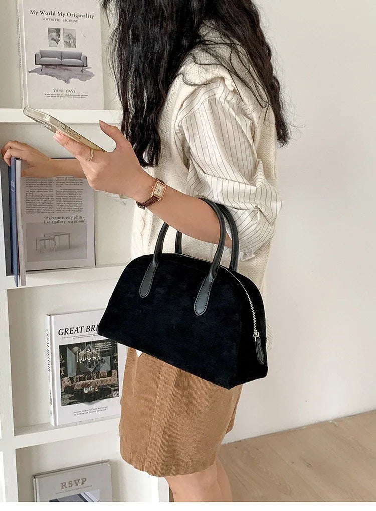 Women's Retro Faux Suede Bowling Pillow Bag