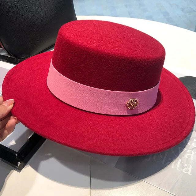 Women's Flat Top Fedora Hat with Ribbon Band – Elegant Panama Bowler for Church, Wedding & Party