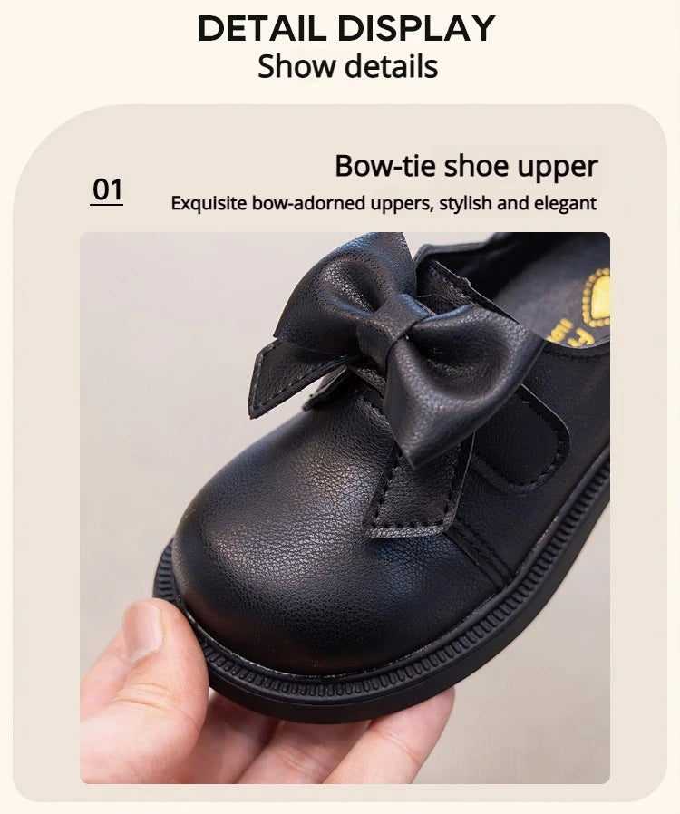 Girls' Bow Design Bonded Leather Flat Casual Shoes