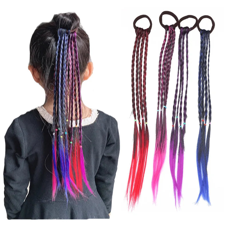 Korean Fashion Kids Wig Braids Girls Dirty Braid Hair Rope Children Gradient Barrettes Headwear Baby Kids Hair Accessories