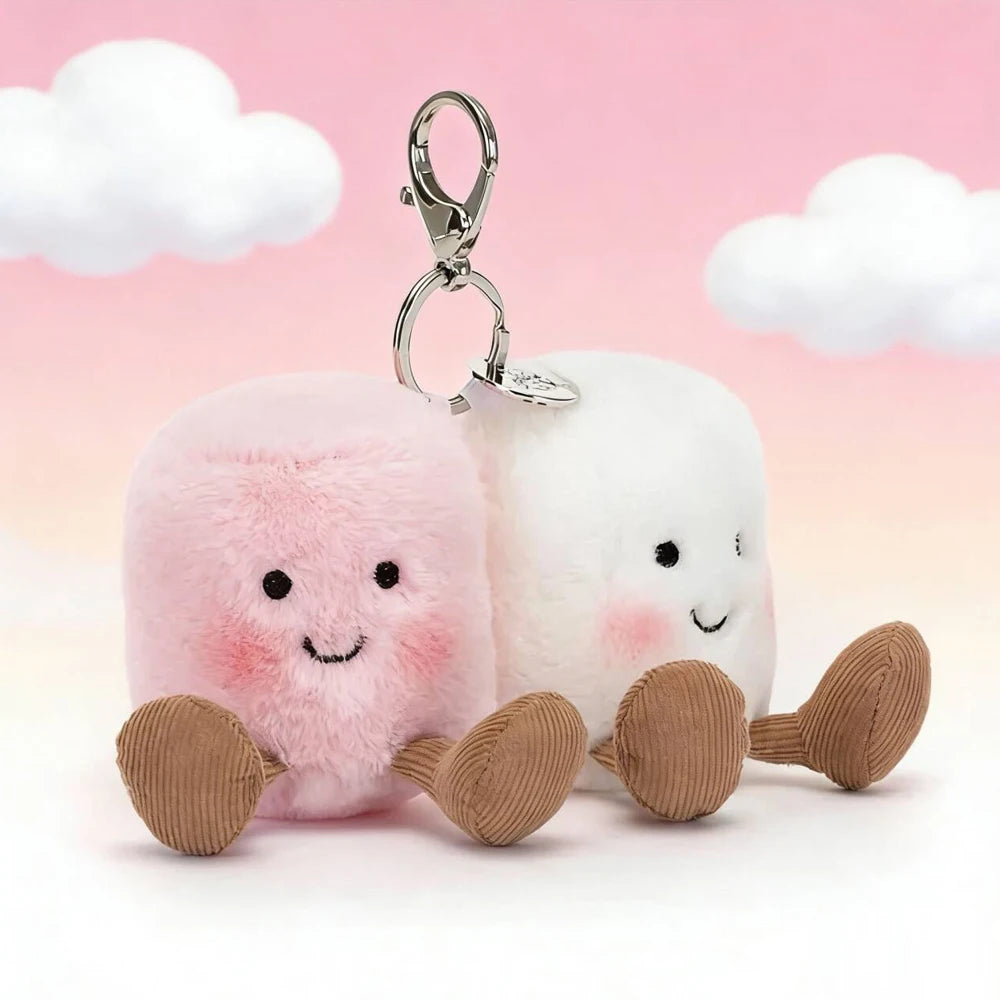 Jellycat-Style Cotton Candy Plush Keychain | Two-Tone Soft Doll Car Pendant — Holiday Gift