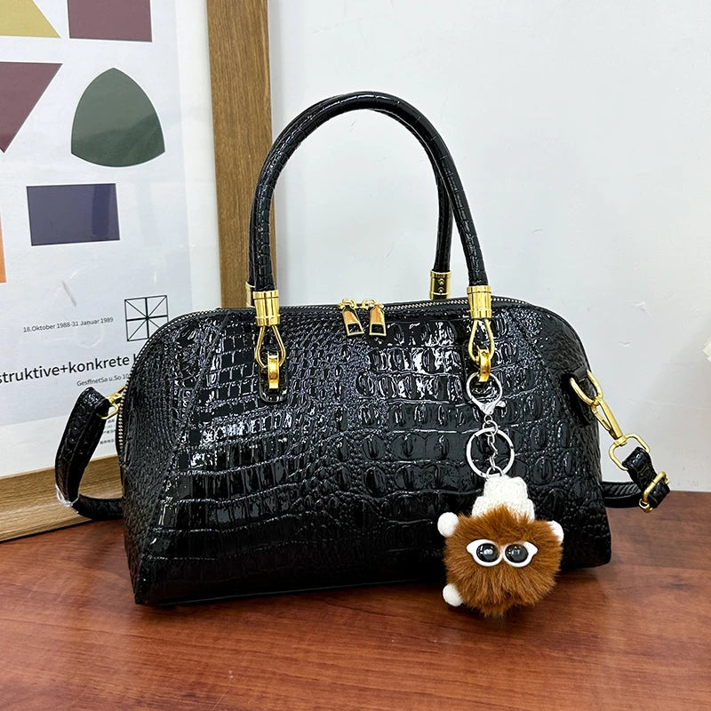 Women's Crocodile Pattern Structured Shoulder Bag