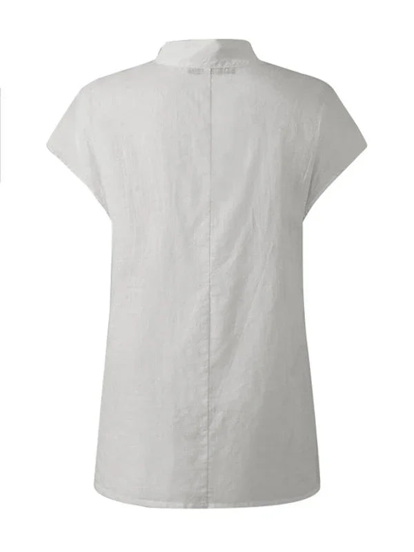 Women's Cotton Linen Stand Collar Blouse