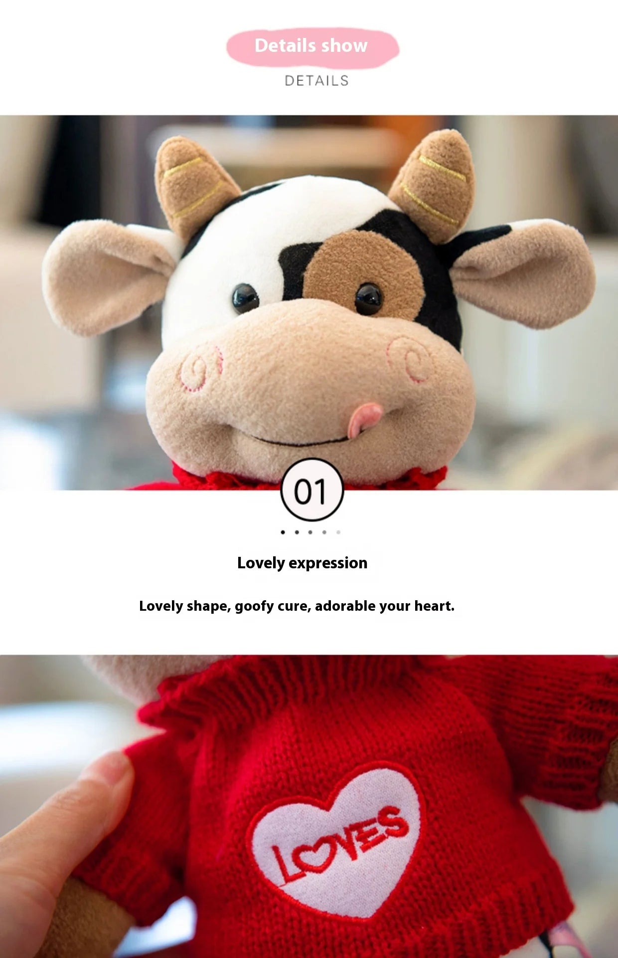 Cute Cow Plush Stuffed Animal Doll — 30cm