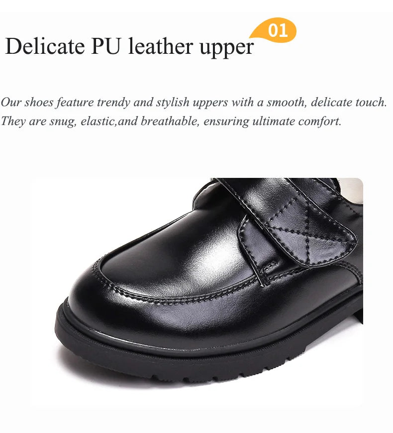 Kids' Black PU Leather School Shoes