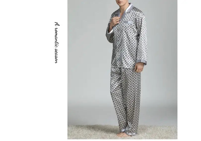 2026Men's Spring Summer Pajamas Sets Long Sleeve Tops&Pants Two-pieces Satin Home Clothes Male Ice Silk Printed Lounge Nightwear