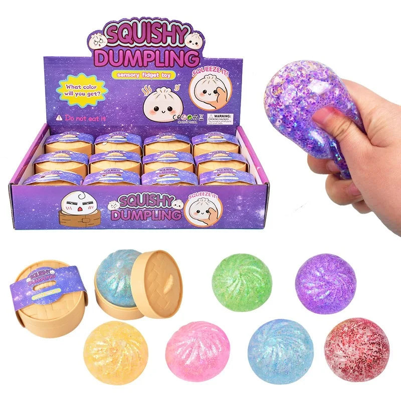 12-Piece Dumpling Shaped Squeeze Toy Set | Stretchy Calming Sensory Fidget Toys | 2 Set Styles