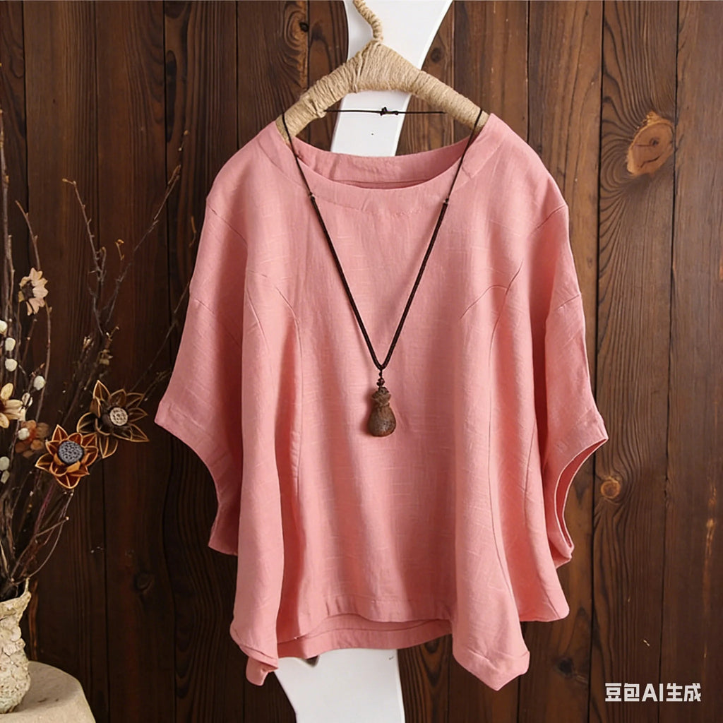 2026 Summer Women's Blouse O-Neck Loose Pullover Tops Casual Half Sleeve Solid Color Tee Top Shirt Blusas Female Clothing Simple