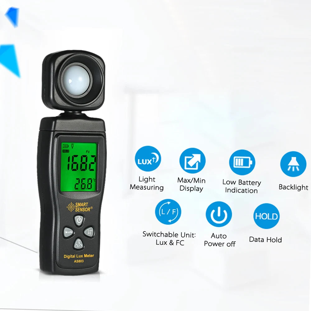 Mini Digital Lux Meter LCD Display Handheld Illuminometer Luminometer Photometer Luxmeter Light Meter 0-200000 Lux