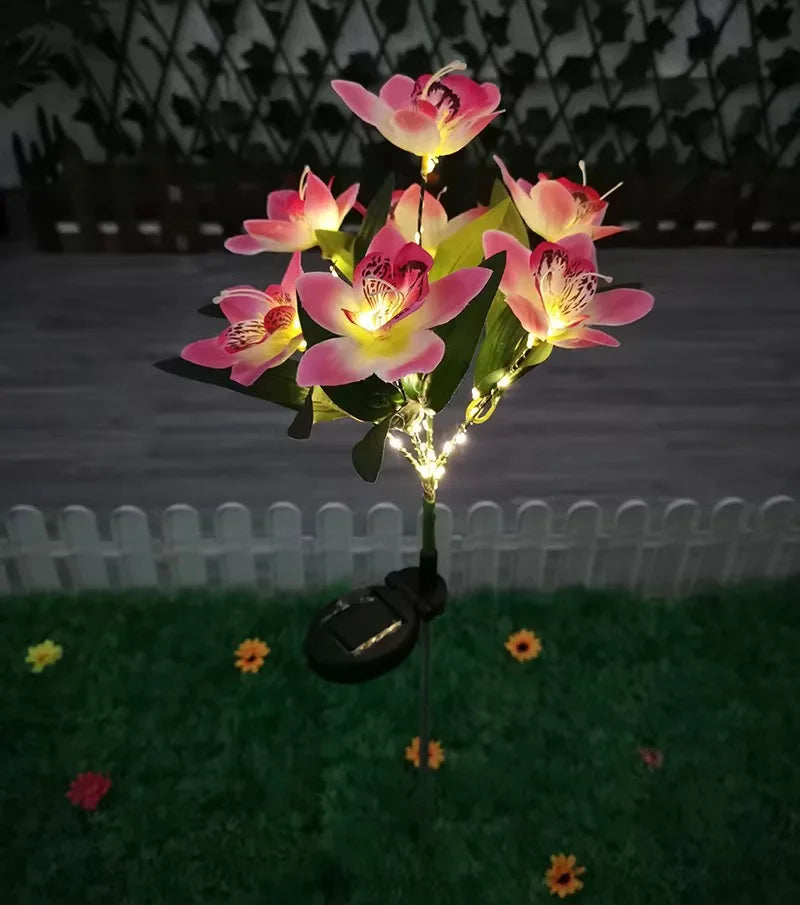 Garden Solar Lawn Lamp LED Artificial Orchid Flower Ground Light Summer Wedding Holiday Party Outdoor Courtyard Patio Decoration