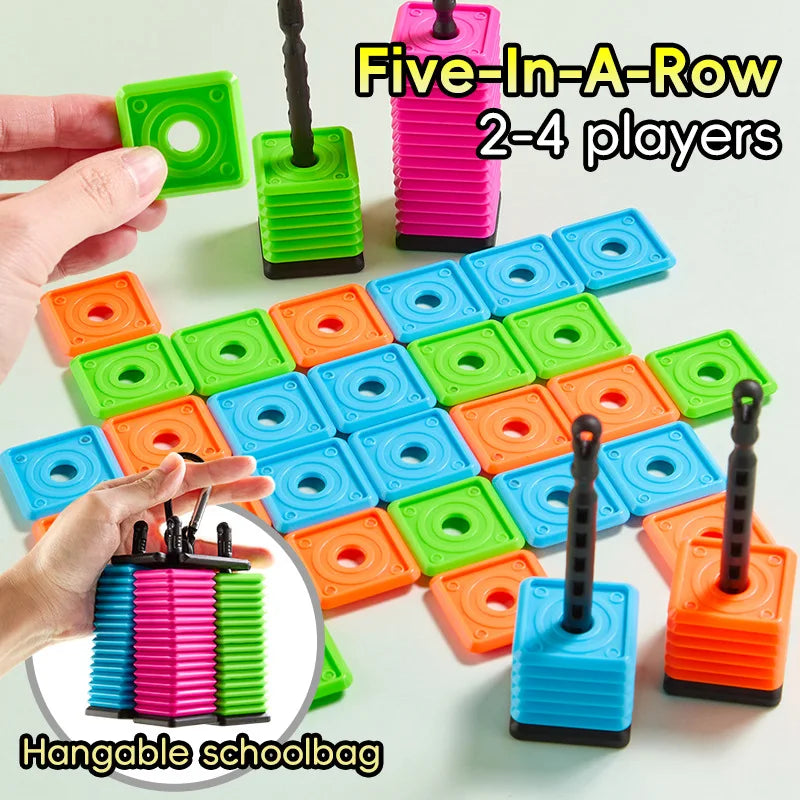 Portable Five-in-a-Row Game for Kids and Adults, Interactive Desktop Strategy Game with Colorful Pieces, Strategy Board Gam