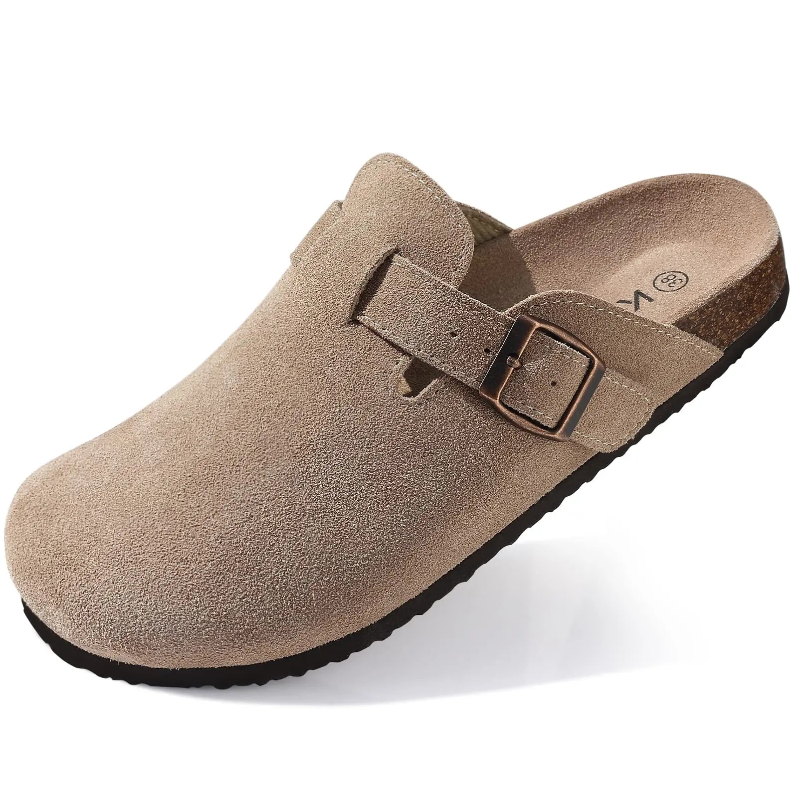 Goosecret Men Cow Suede Clogs Soft Cork Footbed Men Mules Slippers Fashion Men House Sandals With Arch Support Men Beach Sandals
