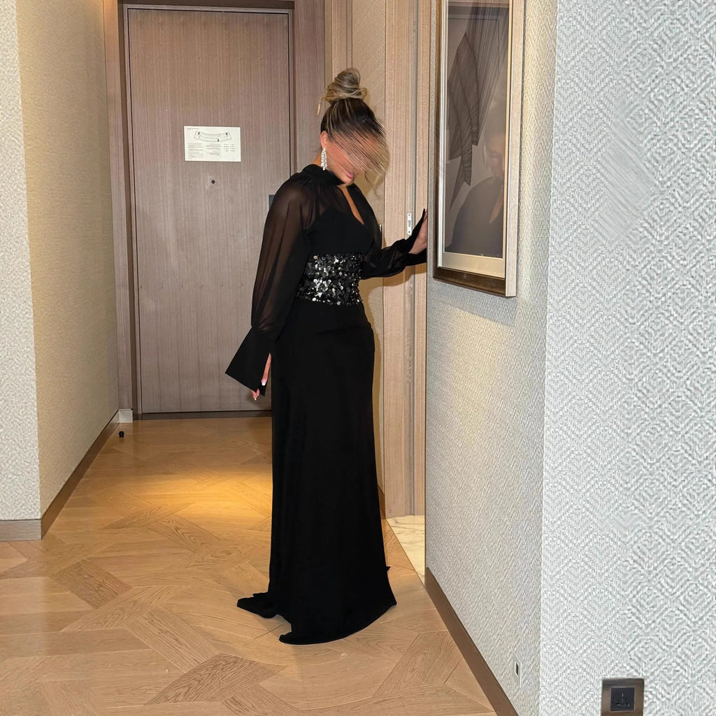 2026 Autumn Winter New Women's Clothing Middle East Chiffon Sequin Waist Dress Gown