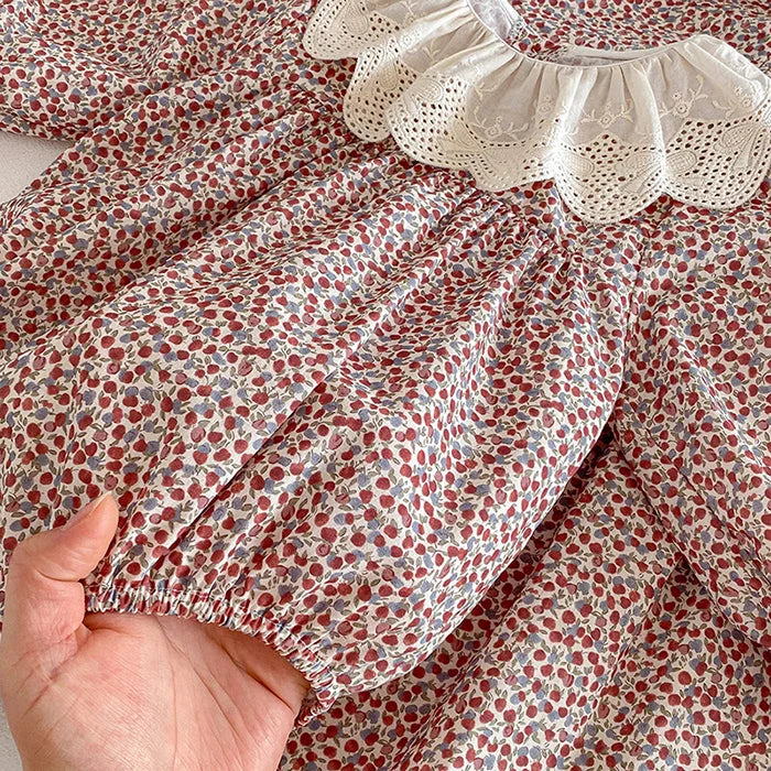 2026 New Spring Sister Dress Kids Princess Dresses Long Sleeved Cotton Print 2-7Yrs Girl Party Dress Baby Girl Romper