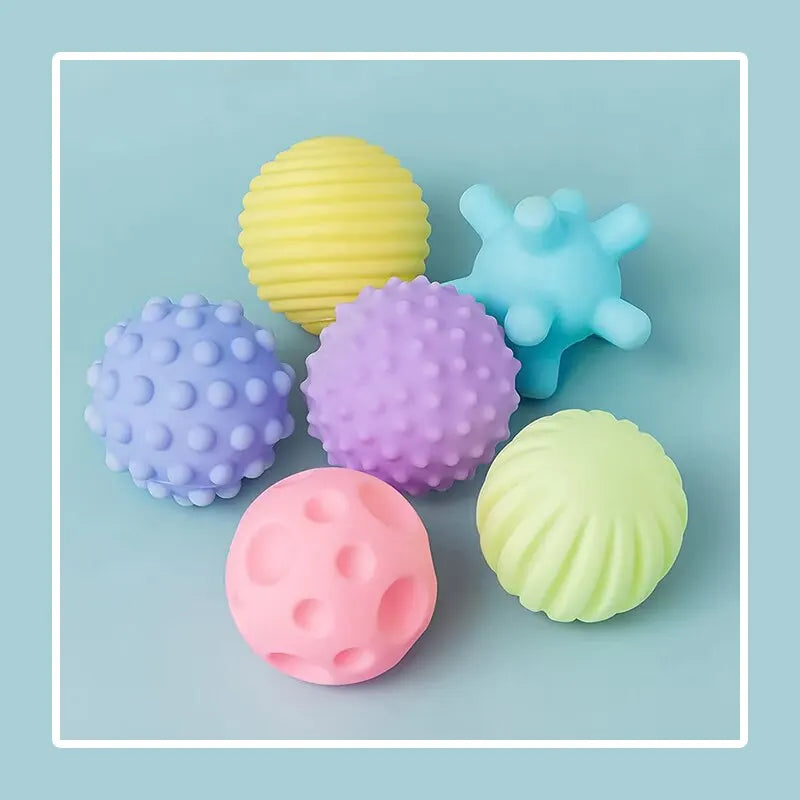 Baby Sensory Balls 6-Pack | Soft Textured Massage & Rattle Balls for Infant Hand Touch Play