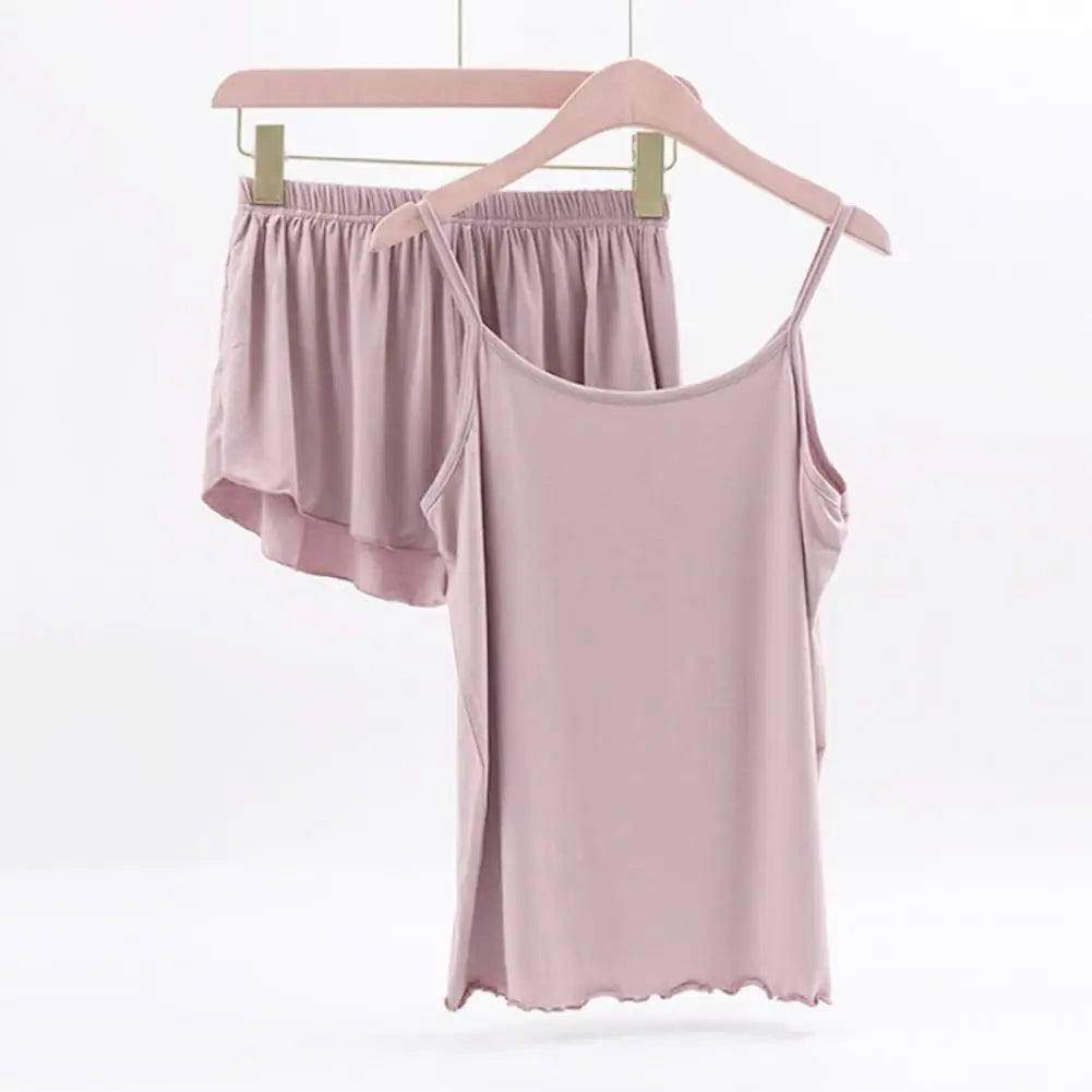 2 Pcs/Set Lounge Women Summer Pajamas Solid Color Sleeveless Camisole Shorts Lady Pajamas for Women Sleepwear Set