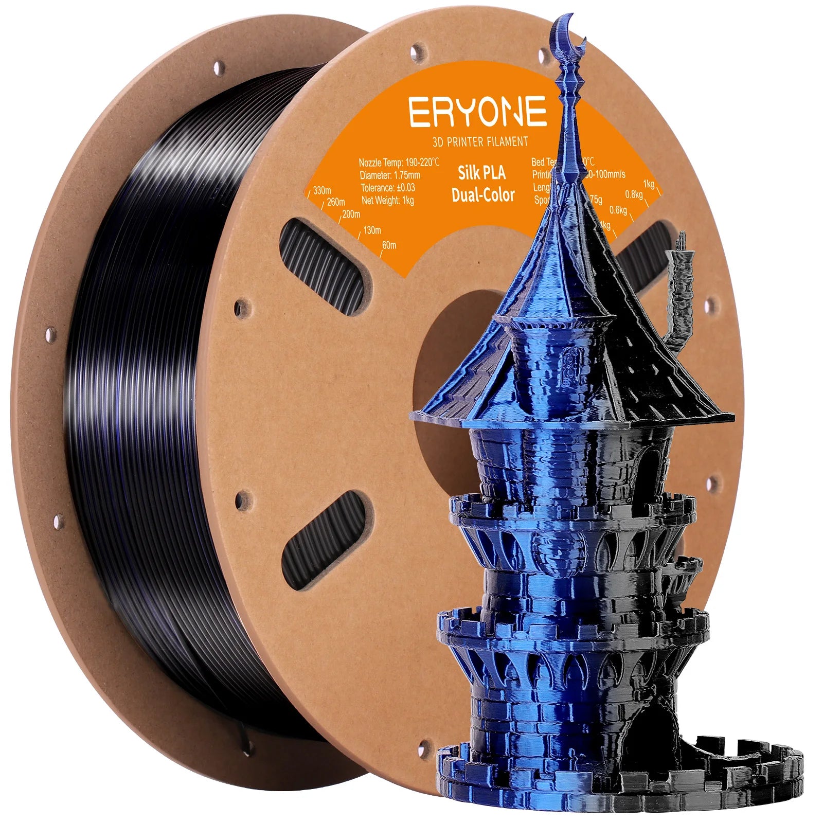 ERYONE 1KG Silk Dual Color PLA Series 3D Printer Filament 1.75mm, Dual-Color Coextrusion Silky Shiny Finish, 1kg Spool