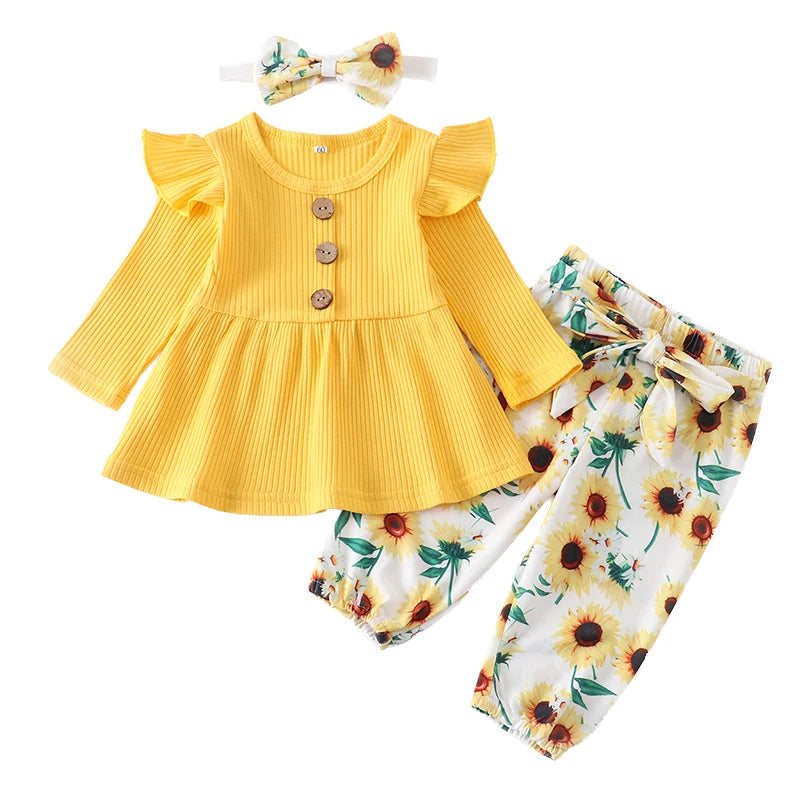 Newborn Baby Girl 3-Piece Knit Top, Floral Pants & Headband Set