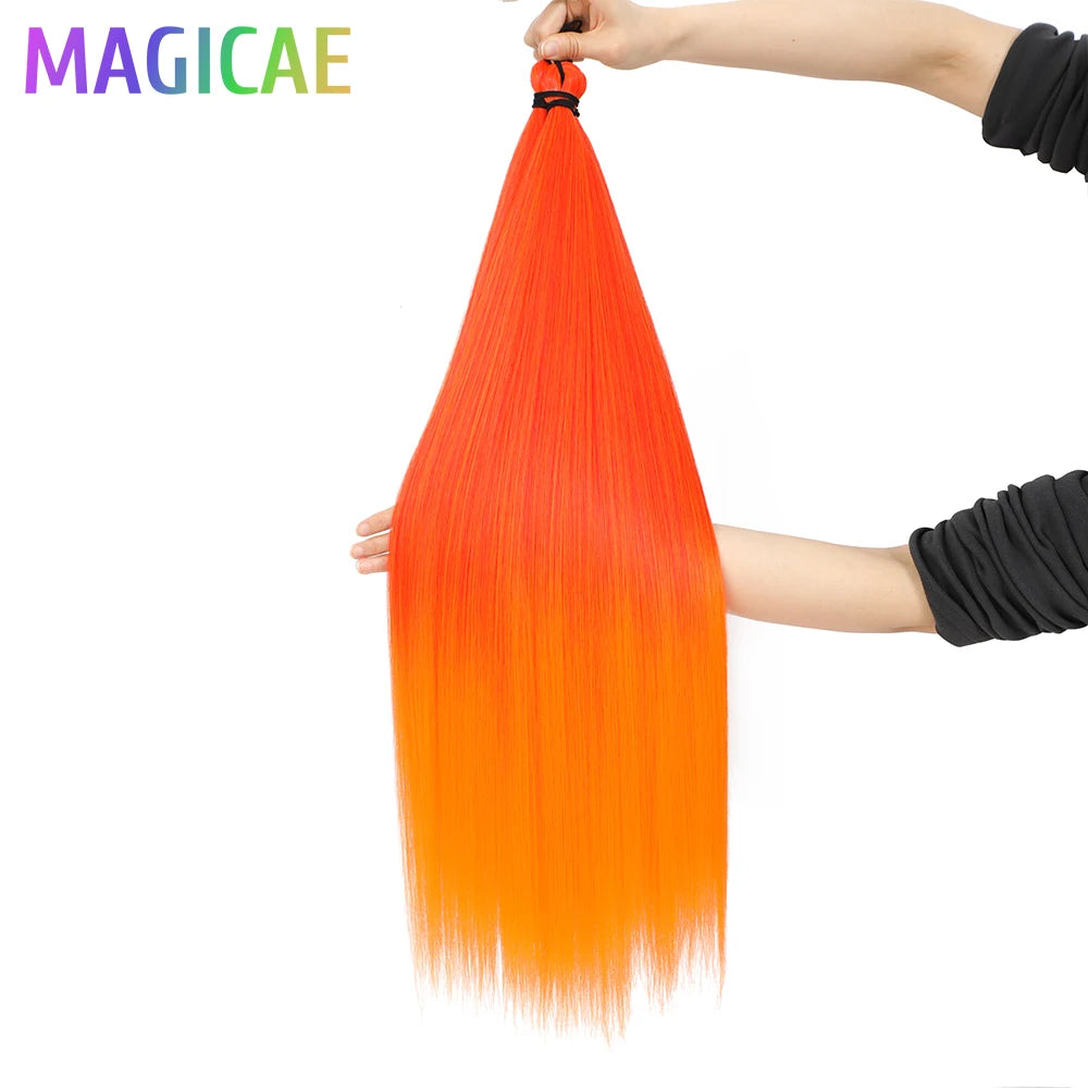 Braids Crochet 3Pcs 28Inches 300grams Synthetic Straight Bundles Orange Highlight Brown Braiding Hair Ombre Blond Gray White 60#