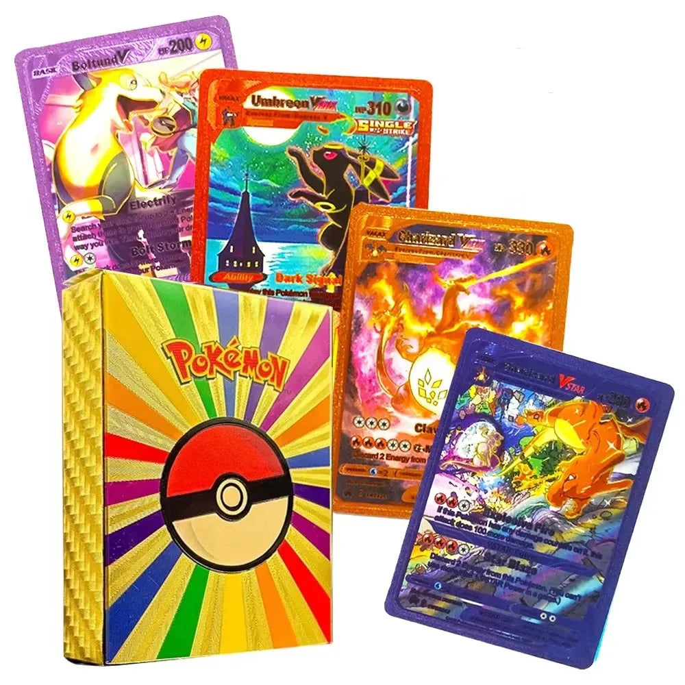 55pcs Card Set, Gold Silver Black Rainbow Diamond Foil TCG Game Cards, VMAX GX VSTAR, Collectible Cards, Hobby Collection.