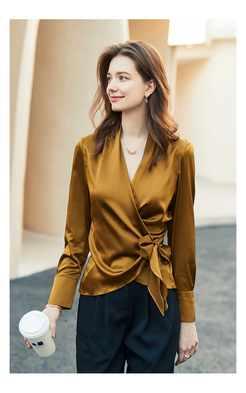Women's Plus Size Satin Cross Lace-Up Blouse