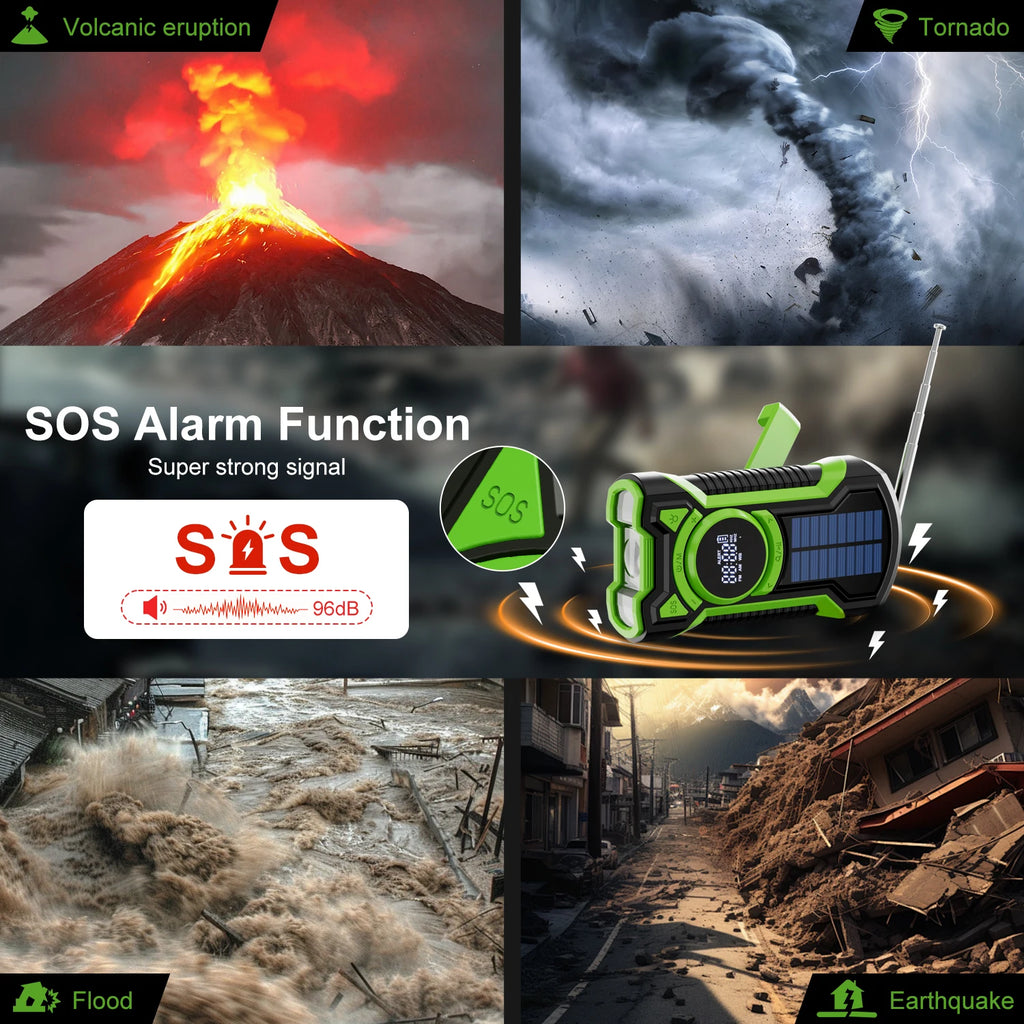 Emergency Radio Hand Crank Solar 5000mAh, IP65 Waterproof Dustproof Bluetooth 5.3 Portable AM/FM/NOAA Weather Alert Radio