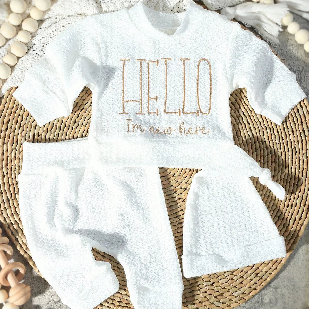 Hello World Newborn Photo Outfit, 3 Pieces