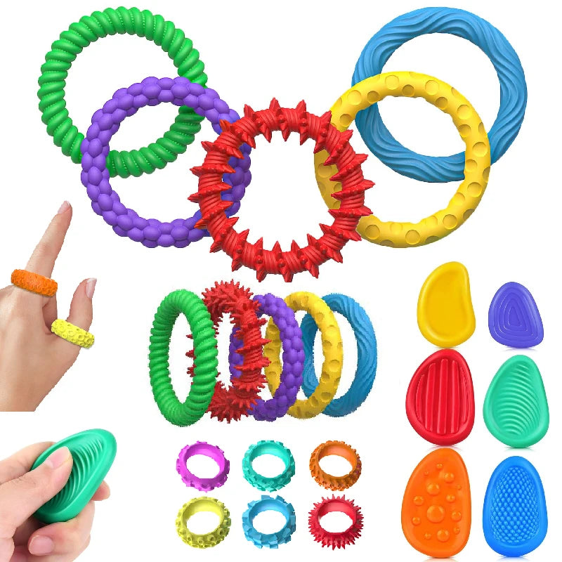12/6/5PCS Fidegts Toys Silicone Sensory Rings Bracelet Stone Fun Fidgets for Kids Texture Stress Toys for Kids Autism Calming