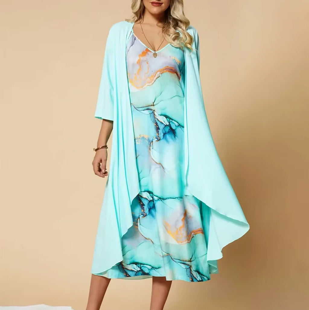 Women's Embroidered Spaghetti Strap Maxi Dress & Open Front Cover-Up Set