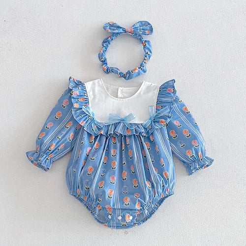 New Spring Sister Dress Kids Princess Dresses Long Sleeved Cotton Print 2-7Yrs Girl Party Dress Baby Girl Romper