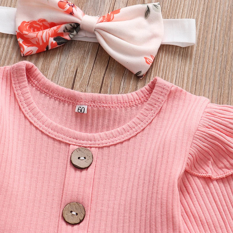 Newborn Baby Girl 3-Piece Knit Top, Floral Pants & Headband Set